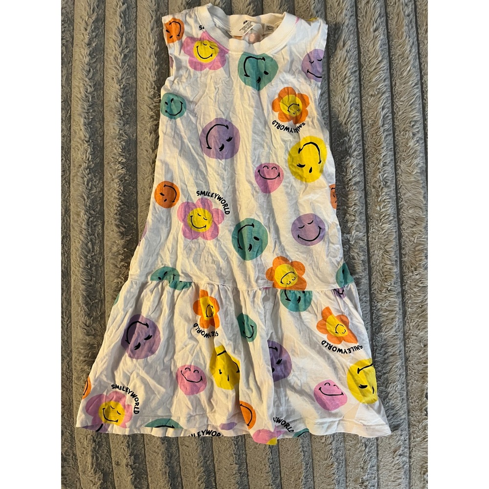 HM x SmileyWorld Kids Sleeveless Dress White Multi Color Floral Size 6X 7